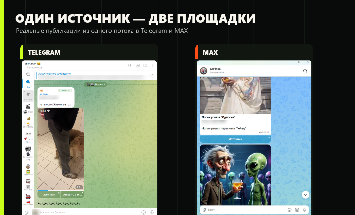 Один поток публикаций одновременно в Telegram и MAX